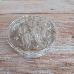 VTG Clear Glass Flower Frog 11 Hole Round 3″ Heavy Floral Stem Holder MCM Solid