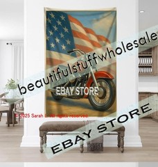 Motorcycle tapestry patriotic americana living room print 39X59 in