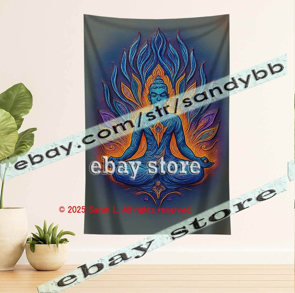 Meditating Buddha Tapestry 3D relief look Wall Art spiritual decor 39X59 in