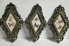 VTG Homco Home Interiors Butterfly Diamond Wall Plaques Set of 3 Gold Frames