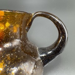 Mid Century Hand Blown Art Glass Mini Pitcher Creamer Jug Amber Bubbles All Over