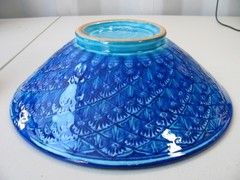 Vintage Damir Usmanov Uzbekista Rishtan Art Pottery Blue Aqua Ceramic 11″ Bowl