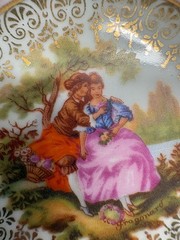 Butter Pat Limoges Fragonard France Porcelain Pink Gild Miniature Plate 3.25”