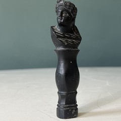 Antique Grand Tour Black Carved Lava Neoclassical Bust Figural Seal 19th C Italy