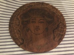 WORN SHABBY art Nouveau LADY Pyrography Wall Plaque Wood OLD, Sweet!