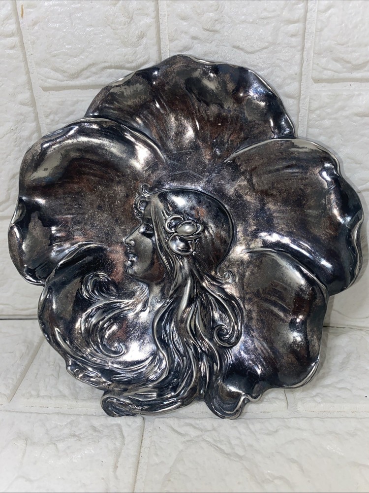 Antique Pin Tray Art Nouveau Trinket Girl With Hair Interlocking Brake Shoe Co.