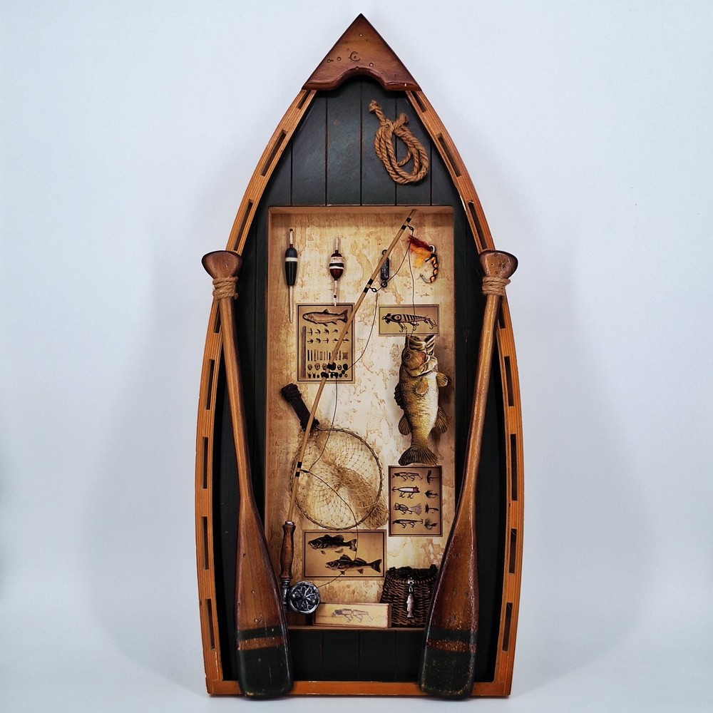 Fisherman’s Wooden Row Boat Bass Cabin Hanging Wall Art Decor