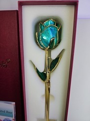 Beautiful Gold Dipped Rose 24K Plated Forever Preserved Roses Flower Blue 11″~~