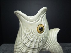 Vintage FITZ & FLOYD Hand Painted KOI Fish & SHELL PITCHER/VASE (Signed) READ!