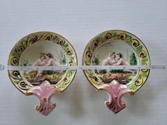 Antique SUNRISE ITALY Cherub Putti Porcelain Hand Painted Relief Trinket Dish 3D