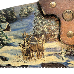 Folk-Art Oil Painting on a Vintage Hand Saw – Winter Deer Scene – Artist Signed