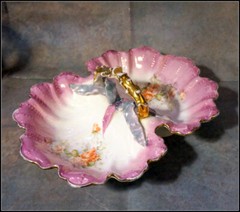 Vintage Large Edwardian Style Divided Dish with Rose Motif and Gold Accent #E213