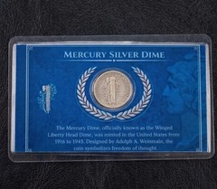 [Lot of 5] Classic Mercury Silver Dimes 90% Silver in Elegant Display Cards