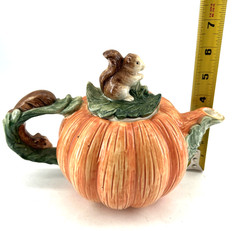 OCI 1990 Fall Pumpkin Squirrel Ceramic Teapot Orange 25oz