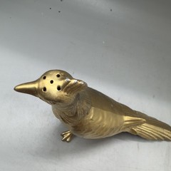 Rare Antique Vintage Metal Pheasant Bird Salt Pepper Shaker Patina Gold Tone USA
