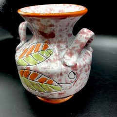 RARE Vintage Handled Made In Italy Orange Splatter Artisan Pottery Vase MCM