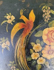 Antique 19th Century Tole Tray Hand Painted Bird Flowers 29”x 21” ESTATE FIND