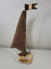 2x Vintage John Demott Sailboat Metal & Rock Sculpture 14-1/2″ & 8-1/2″ Tall