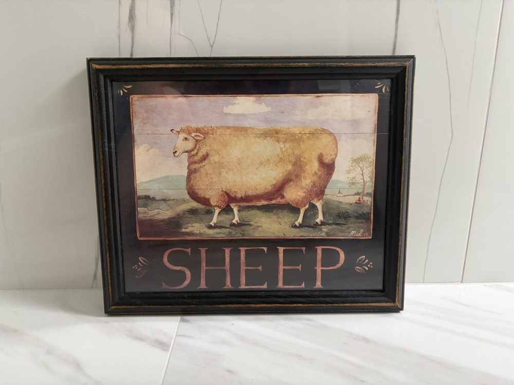 VTG Carousel Unlimited Sheep Framed Wall Art Farmhouse Country Decor Made in USA
