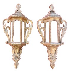 Vintage Set 2 Hollywood Regency Ornate Gold Wall Pocket Victorian Street Lantern