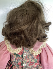Vintage 28″ Porcelain Toddler Doll Brown Hair Eyes Pink Dress Floral Pinafore
