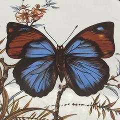 Vtg Wall Plaque Tile Trivet Butterfly Blue Brown Flowering Branch Wood Octagon