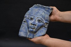 Egyptian Hathor Mask Sculpture Solid Stone Ancient Mythology Face Artifact BC