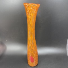 2004 Hand Blown Art Glass Vase Vessel Orange Red Spots Artist Signed Vase VTG