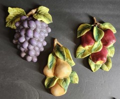 VTG Home Interiors HOMCO Sonoma Villa Fruit Wall Plaque Decor Pear Grape Apple