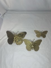 Home Interiors Butterfly Gold Tone Metal Tin 3D Wall Decor Set Of 3 MCM Boho Vtg