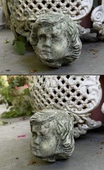 Vtg Concrete HEAD Salvaged Cement Garden STATUE Old Weathered Gothic-Child Bust!