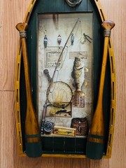 Wooden Fishing Row Boat Wall Hanging Art Cabin Mancave Bass Decor Sign Display