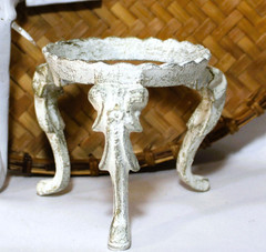 Vintage Display Stand White Cast Metal Sphere Orb Holder Elephant Heads