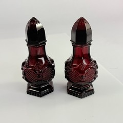 Avon 1876 Cape Cod Collection Ruby Red Glass Salt and Pepper Shakers Set Vintage