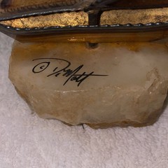 John Demott Brass Sail Boat Figurine Metal Sculpture Signed Onyx Rock Base (h)