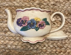 VTG Home Interiors Teapot Pansies 90s Wall Decor Hanging Granny Cottagecore MCM