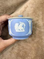 Antique Wedgwood Blue Jasperware Lidded Tobacco Jar 1891-1907 England
