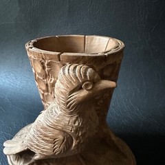 VINTAGE HAND CARVED WOODEN BIRD MATCH TOOTHPICK HOLDER MADE IN SWITZERLAND