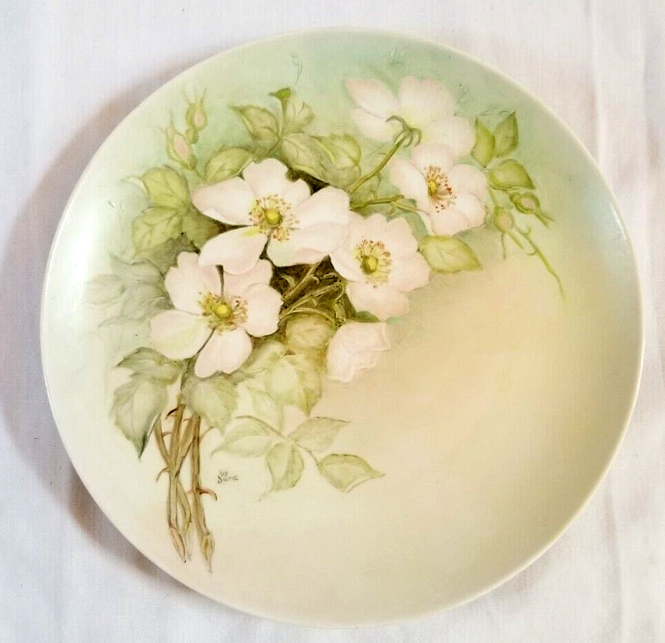 Wild Roses Flower Porcelain Plate Platter 9″ Hand Painted Artist Sampler