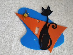 Vintage Style Retro Atomic Boomerang Blue Orange Blace Cat Light Switch NEW