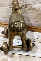 Vintage Heavy Brass Horse Figurine On Rolling Wheels 2.4#