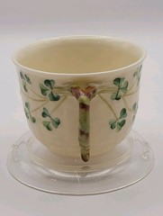 VTG Belleek Shamrock Basketweave Pattern Parian China Teacup & Saucer 1946-1981