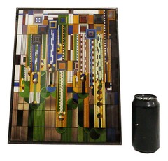 Frank Lloyd Wright Metal Framed Saguaro Cactus Flowers Stained Glass Wall Decor