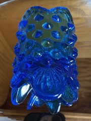 Vintage Fenton Colonial Blue Hobnail Toothpick Holder / Votive 3 Footed