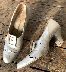 Vintage costume shoes 1900-1920’s high heel buckle shoes silver Edwardian
