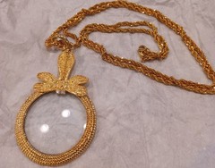 Vintage MAGNIFYING GLASS Pendant NECKLACE Dragonfly GoldTONE QVC