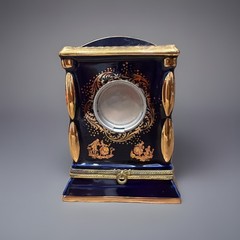 Imperial Limoges France Cobalt Blue Porcelain Miniature Clock 22K Base Only
