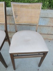 Vintage Stakmore Wooden Folding Chair Cane Back Vinyl Padded Seat