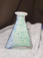 Vintage Hand Blown Art Glass Perfume Bottle Triangular Prism Multicolor