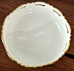 Antique Hand Painted Porcelain Footed Bowl Pink Roses Pierced Rim Gold Gilt